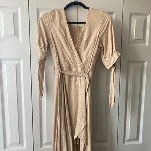 Indikah Beige Linen Dress with Ties